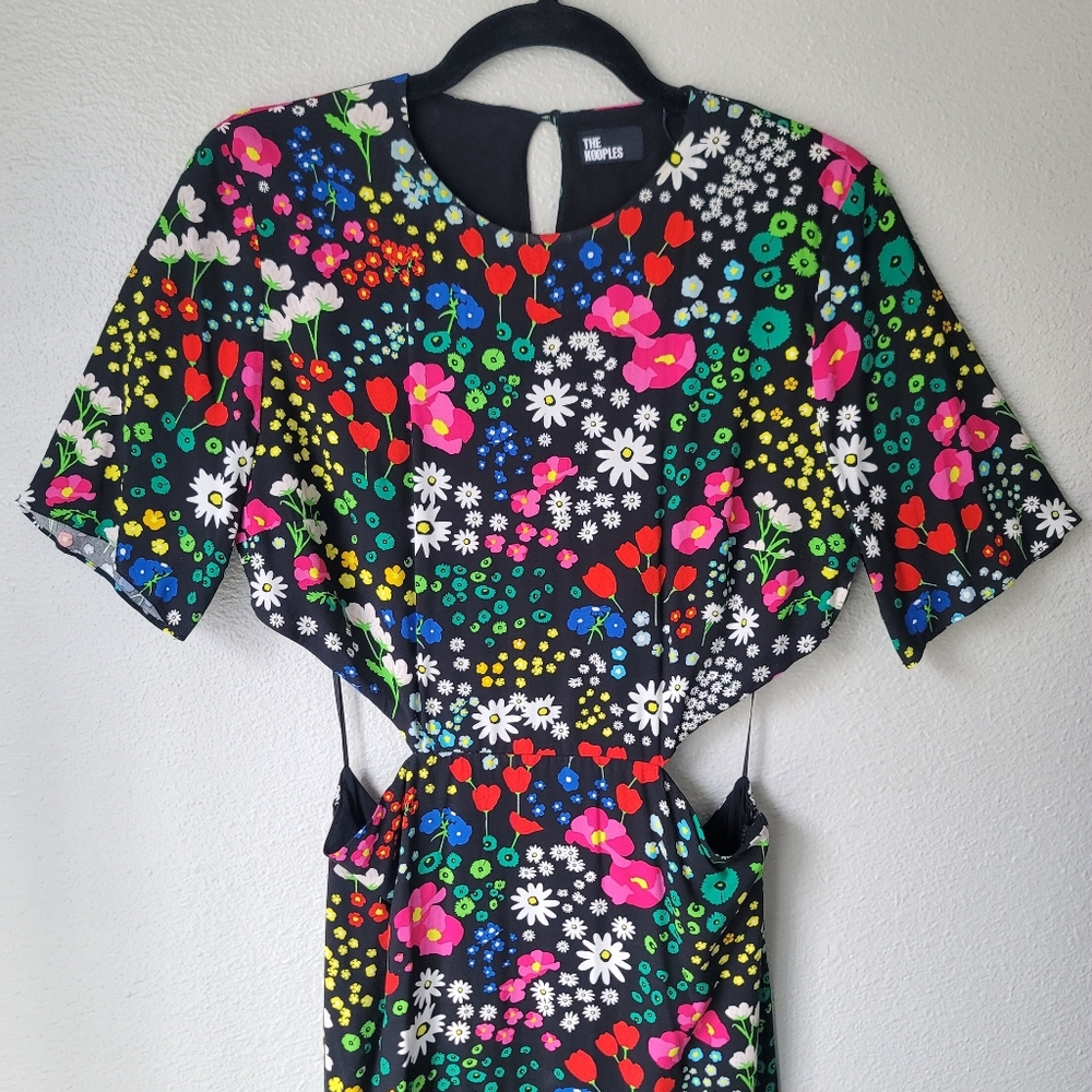 The Kooples NWT Joyful Floral Print Cut Out Dress Size 2/Medium In Black Floral - Picture 6 of 14